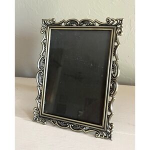 Vintage Ornate Brass Picture Frame Pewter Color Metal 5"x7" Photo Traditional